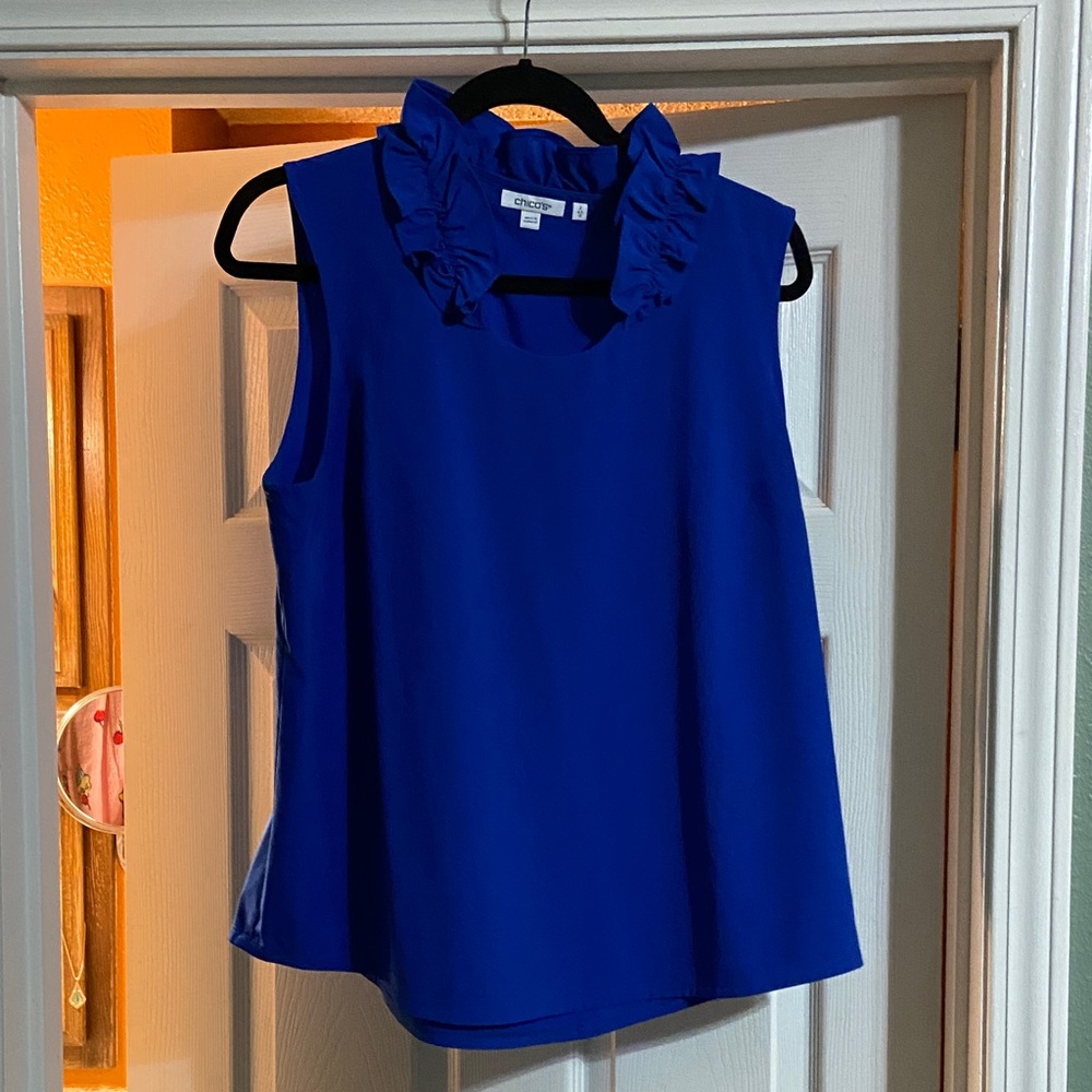 Elegant Blue Ruffled Blouse